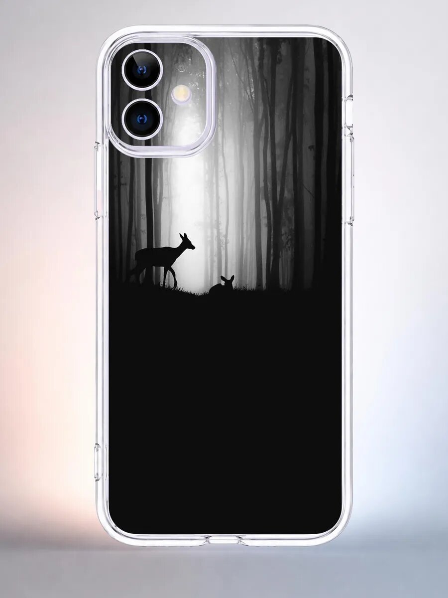Чехол iPhone 11 олени в лесу силиконовый прозрачный