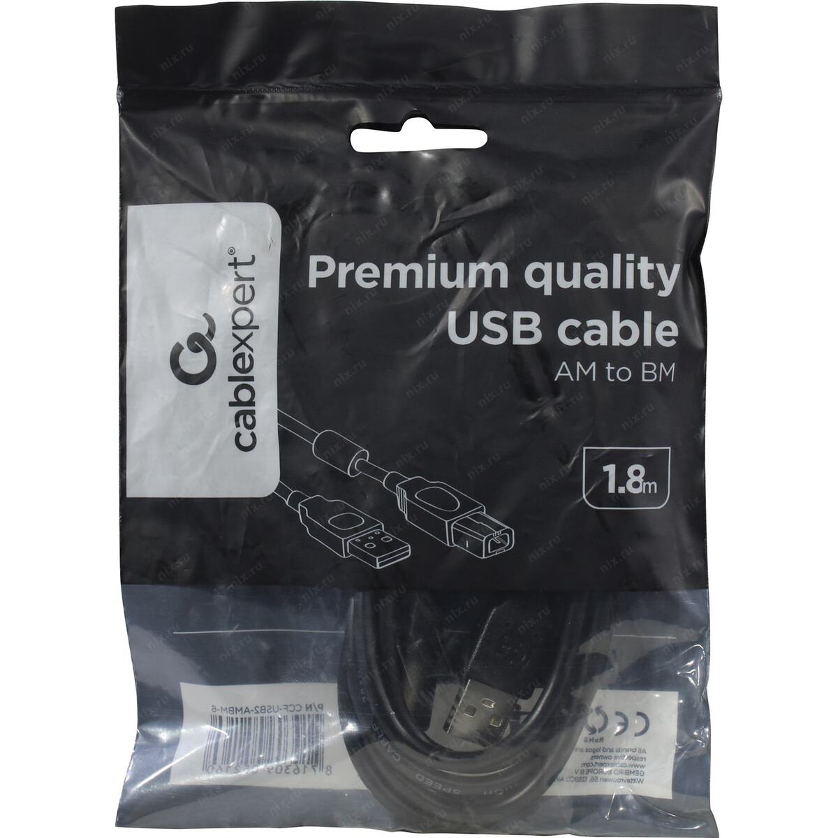 Cablexpert CCF-USB2-AMBM-6 Кабель USB 2.0 A-- B 1.8м 1 фильтр — фото 1