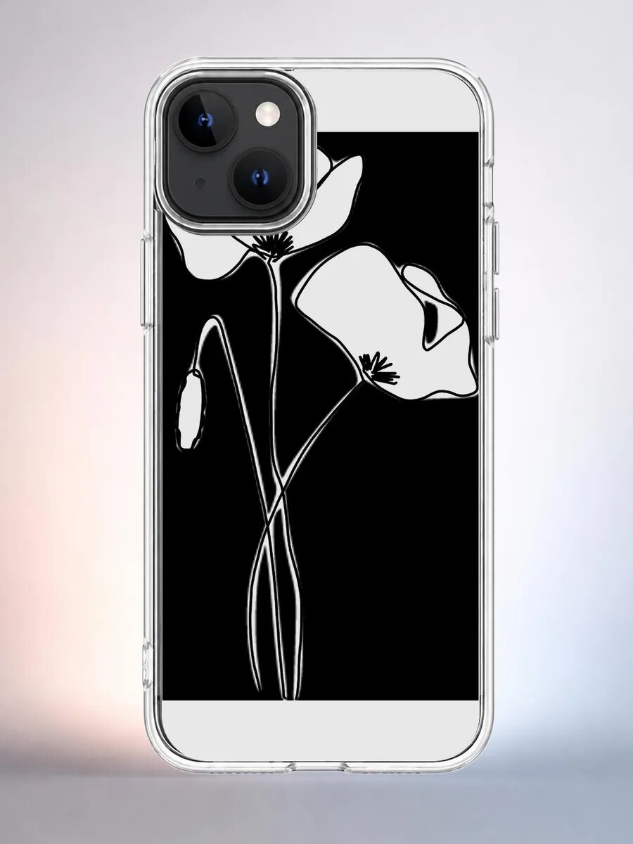 Чехол iPhone 14 маки на чёрном силиконовый