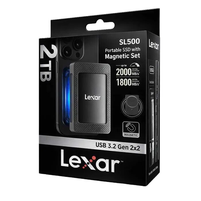 Портативный SSD-накопитель Lexar "SL500", 2ТБ, магнитный комплект, USB-C