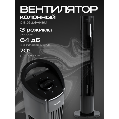 Колонный вентилятор напольный 3-скоростной мощность 50Вт черный 4637₽