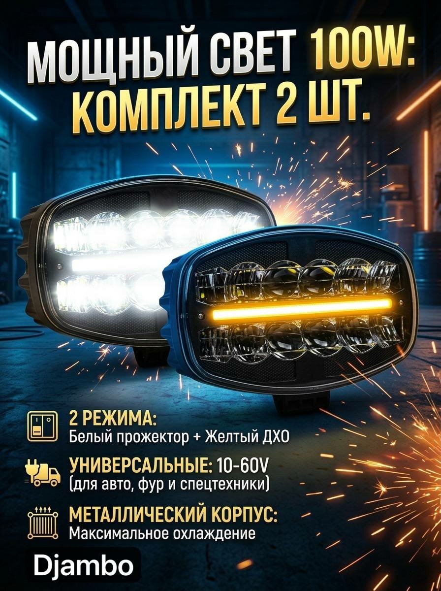 Мощная светодиодная LED фара-прожектор 100W 2шт