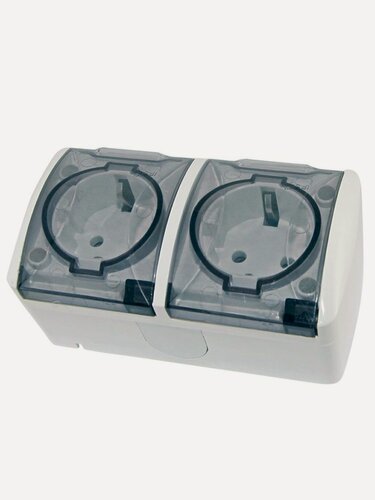 Изображение товара Розетка открытой установки TDM Electric Селигер 2 гнезда с заземлением IP54 16А белая с прозрачной крышкой SQ1818-0009