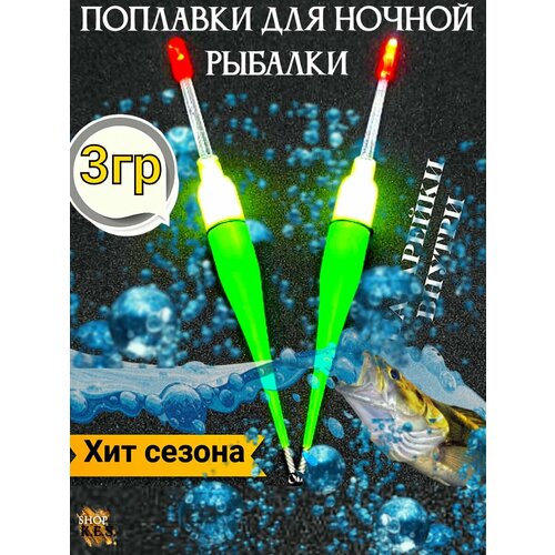 Поплавки светящиеся LED для ночной рыбалки 2шт с батарейками внутри