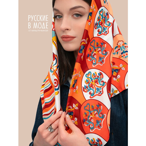 фото Платок русские в моде by nina ruchkina легенды народов амура для женщин,90х90 см, оранжевый