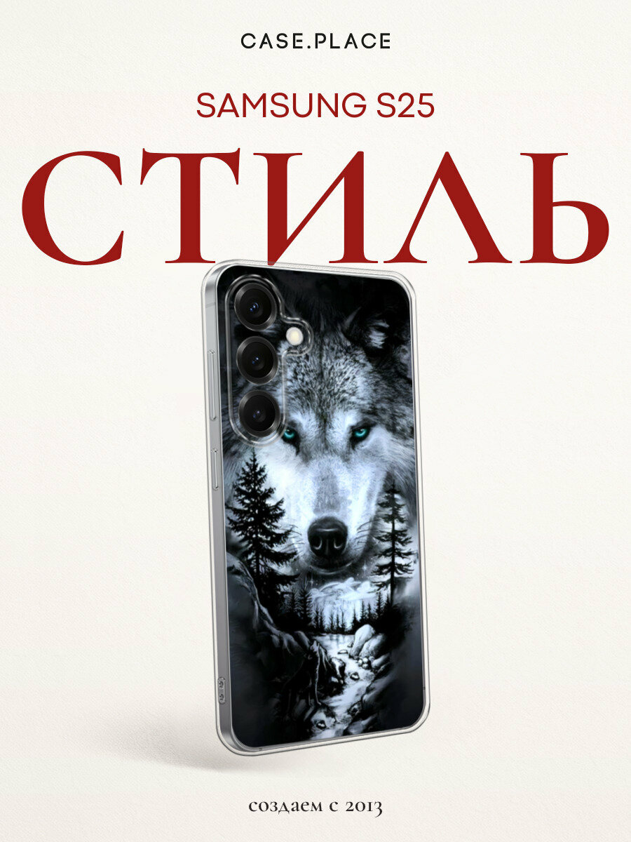 Чехол на Samsung Galaxy S25 / Самсунг S25 с принтом Волк в зимнем лесу