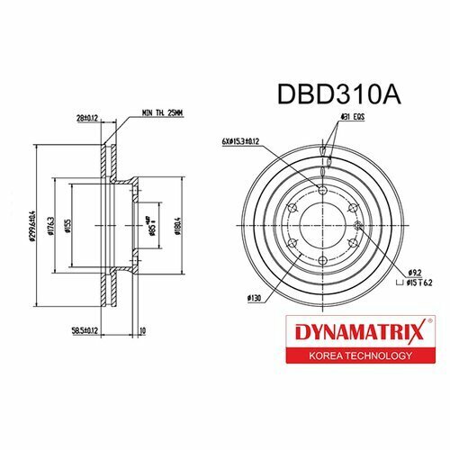 Тормозной диск передний Dynamatrix-Korea DBD310A для Mercedes SPRINTER 906; VW CRAFTER 3035 2E, CRAFTER 3050 2E,