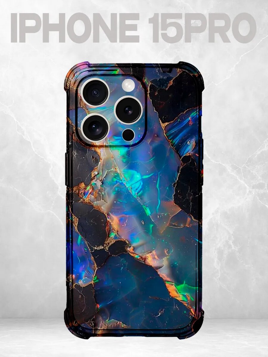 Чехол на iPhone 15 Pro опал камень синий