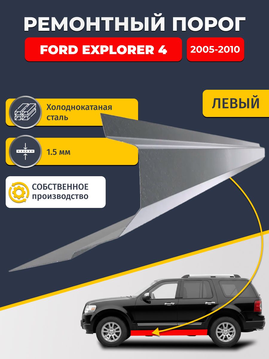 Левый ремонтный порог для Ford Explorer 4 2005-2010, холоднокатаная сталь 1.5 мм (Форд Эксплорер 4), порог автомобильный, стандартный. Кузовной ремонт.