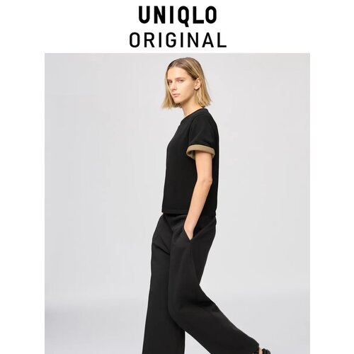 фото Брюки uniqlo straight sweatpants, размер l, черный