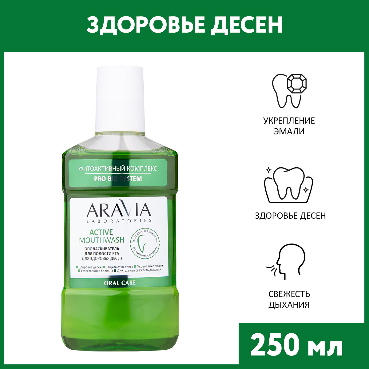 ARAVIA Ополаскиватель для полости рта для здоровья десен Active Mouthwash 250 мл