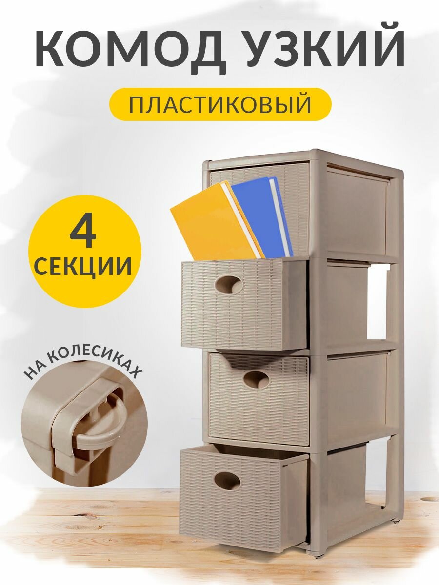 Комод elfplast "Elegance mini" 38.5х29х80.5 см пластиковый с ящиками на колесиках, (бежевый) 593