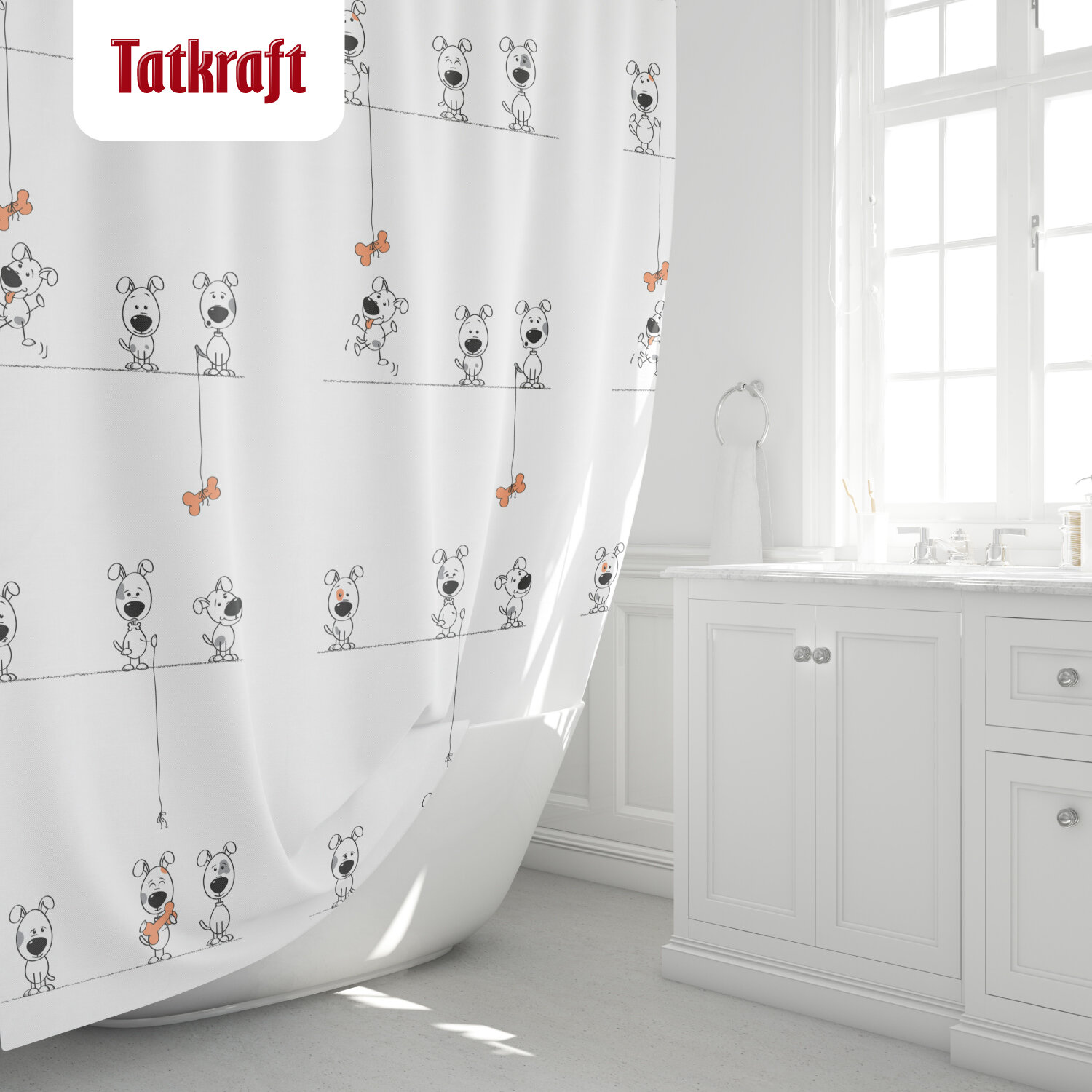 Штора для ванной текстиль Tatkraft Funny Penguins 180x180 см