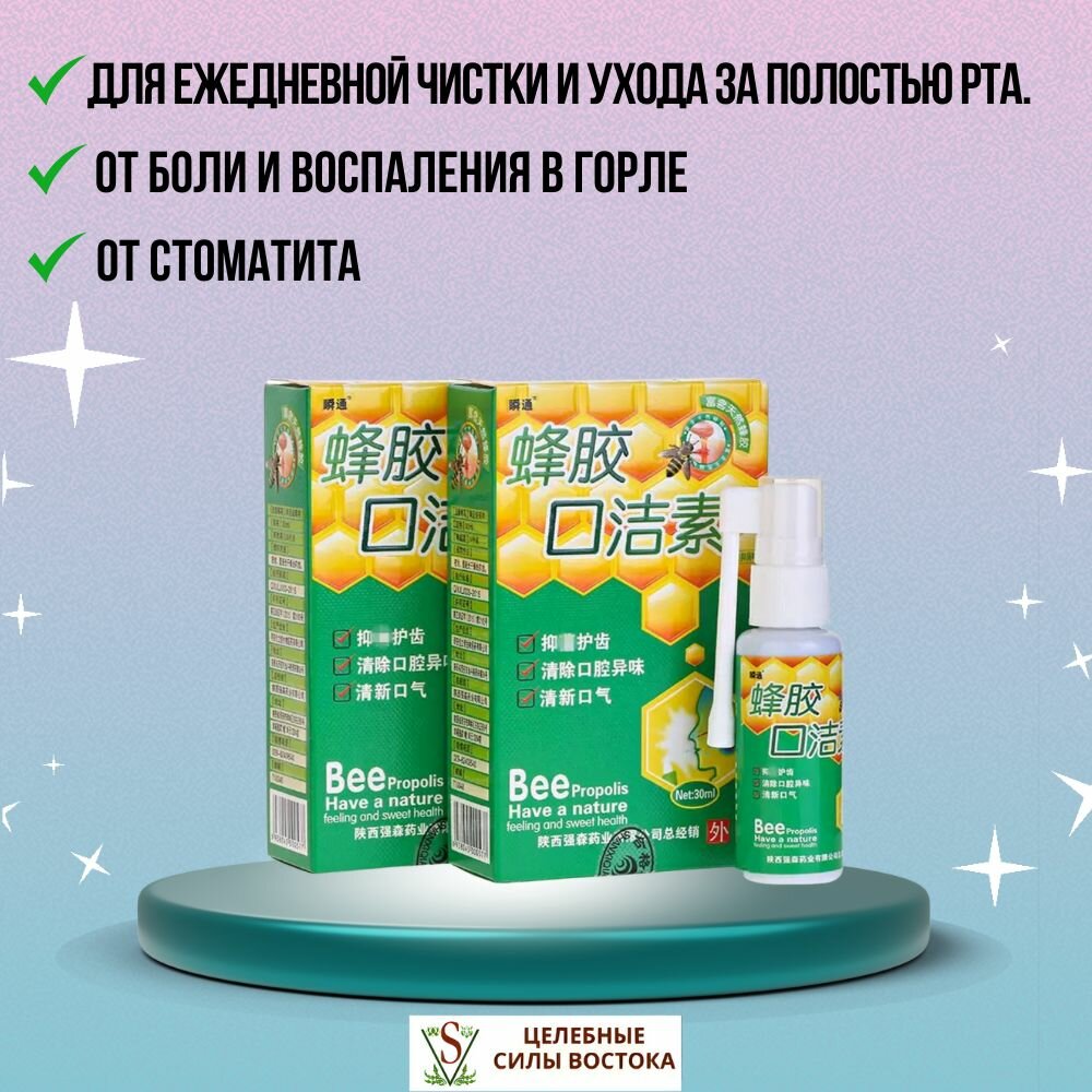 Картинки Антибактериальный спрей от горла для полости рта с прополисом 30 ml.