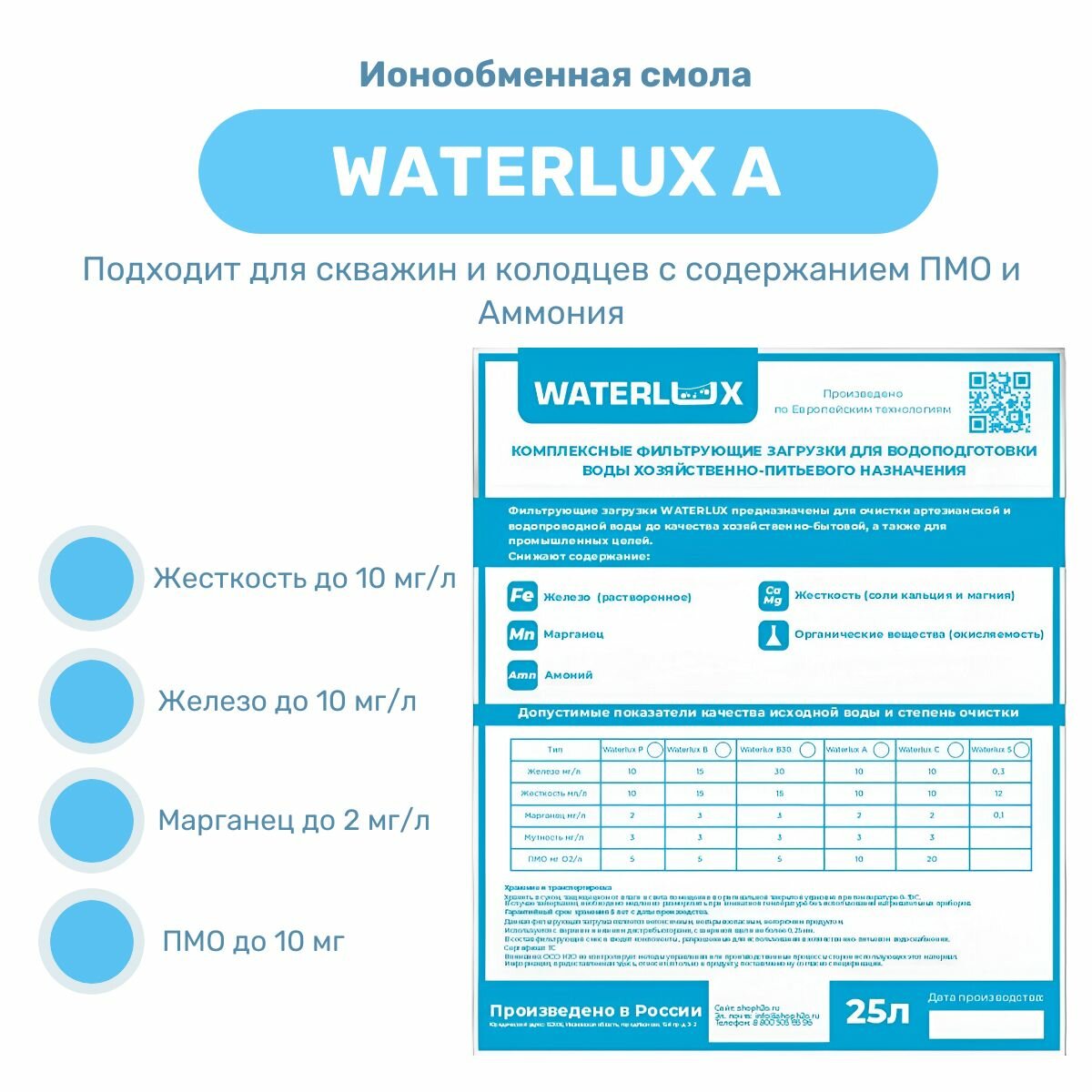Waterlux А 25л универсальная фильтрующая засыпка, ионообменная смола, загрузка фильтра для воды