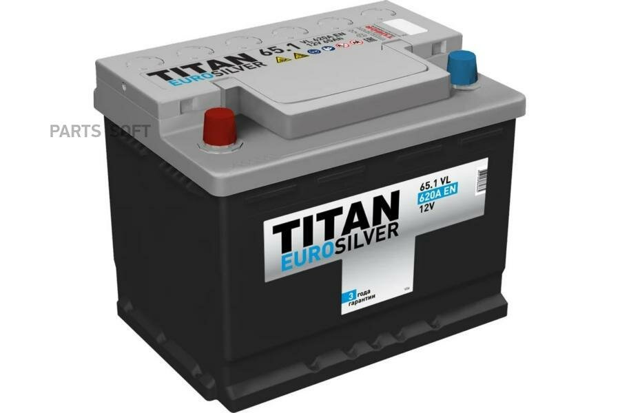 Аккумулятор TITAN EUROSILVER 12V 65Ah 620A (L+) 242х175х190 16.5кг от официального дистрибьютора, производитель - TITAN, артикул 4607008884685