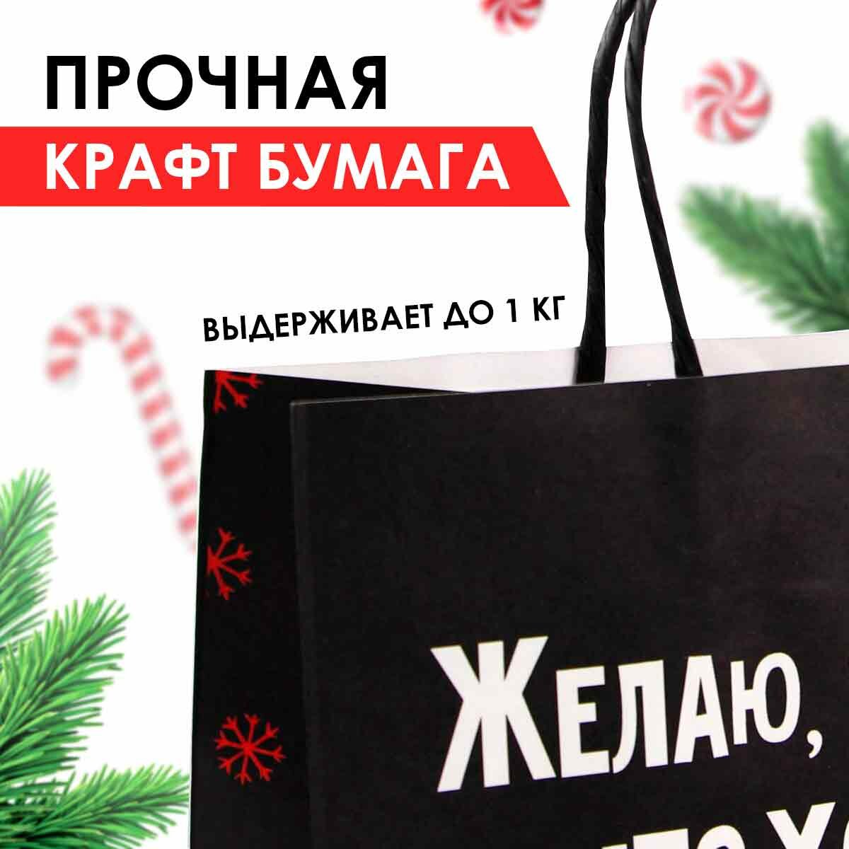 Подарочный пакет "Чтобы всё хотелось", 22 х 22 х 11 см, для упаковки подарка на Новый год — фото 1