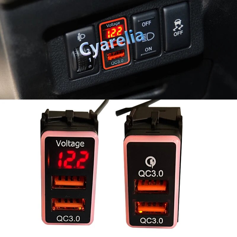Автомобильное зарядное устройство QC3.0, USB-разъем с отображением напряжения для Nissan X-Trail Sylphy Qashqai Tiida Teana Sunny Y61 Y62, with Voltage Display — фото 1