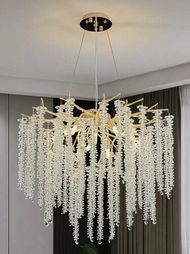 Изображение товара Люстра хрустальная подвесная, 6шт E14, золото, 15м², 35 см