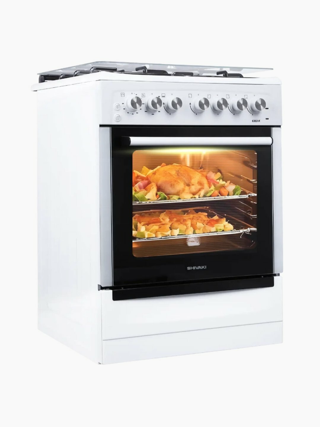 Комбинированная плита Shivaki 6302-K, с духовкой, газ контролем Белый
