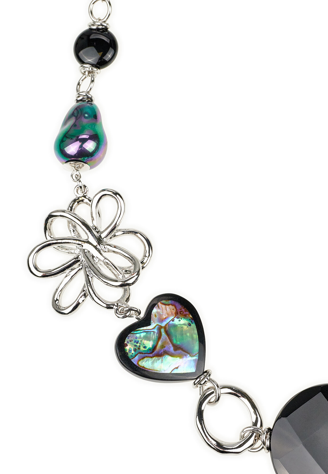 Колье YAROSLAVNA, длина 53 см, зеленый, серебряный, черный — фото 1