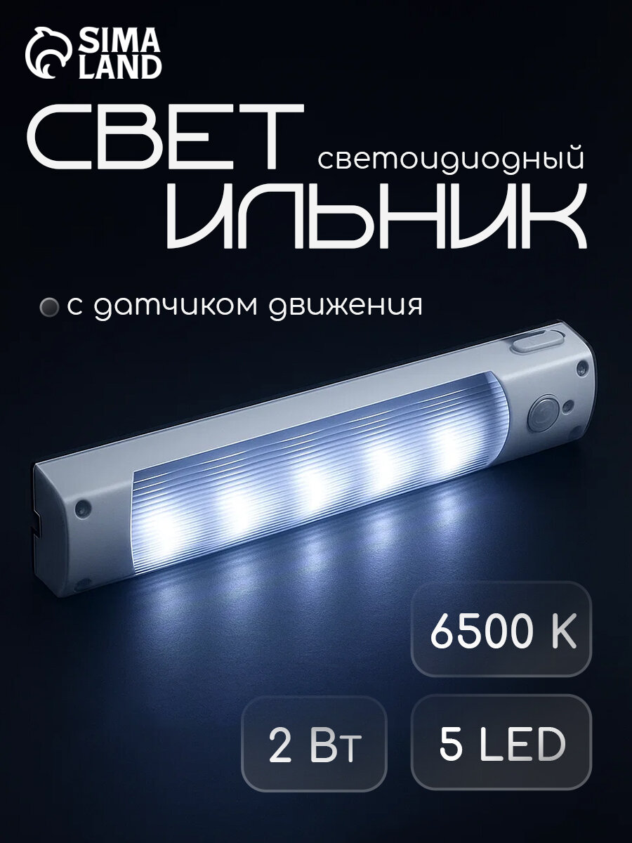 Светильник светодиодный с датчиком движения 5 LED 2 Вт от батареек 3хAAA 6500К белый