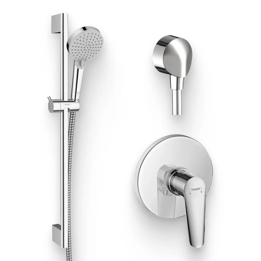 Душевой комплект Смеситель Hansgrohe Logis E 71608000 С внутренней частью / Гарнитур Vernis Blend 26275000 хром / Подключение FixFit Fixfit Е 27454000
