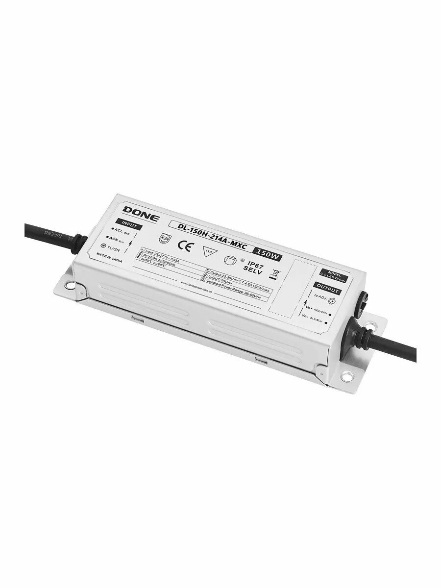 LED-драйвер AC-DC, мощность 150 Вт, макс. выходное напряжение 214В/1.05А, корпус IP67
