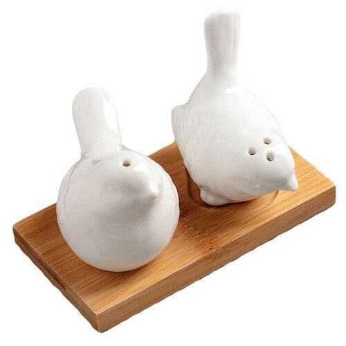 фото Доляна набор для специй эстет воробушки белый