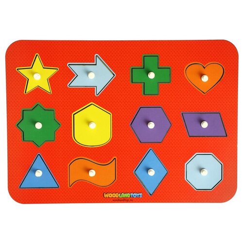 фото Деревянная рамка-вкладыш "геометрические фигуры 3", развивающая игра для малышей по методике монтессори woodland