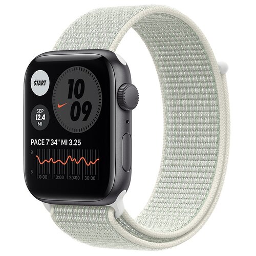 Умные часы Apple Watch SE GPS 44мм Aluminum Case with Nike Sport Loop Aluminium Case серый космосантрацитовыйчерный Nike sport band 2648000₽