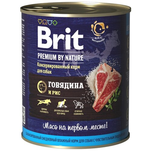 Консервы для собак Brit / Брит Premium by Nature для взрослых животных фарш из говядины и риса 850г / корм влажный brit premium by nature полнорационный влажный корм для собак с чувствительным пищеварением фарш из ягненка с гречкой в консервах 410 г