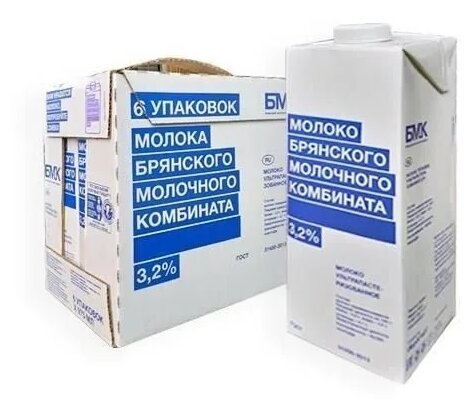 Молоко Брянский Молочный Комбинат ультрапастеризованное 3.2%, 6 шт. по 0.975 л