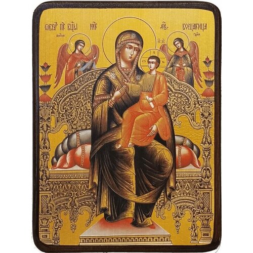 Икона Всецарица (Пантанасса) Божией Матери на жёлтом фоне, размер 19 х 26 см икона всецарица пантанасса божией матери на голубом фоне размер 19 х 27 см