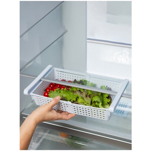 Полка раздвижная подвесная для кухни / органайзер для холодильника пластиковый в шкаф / контейнер пищевой