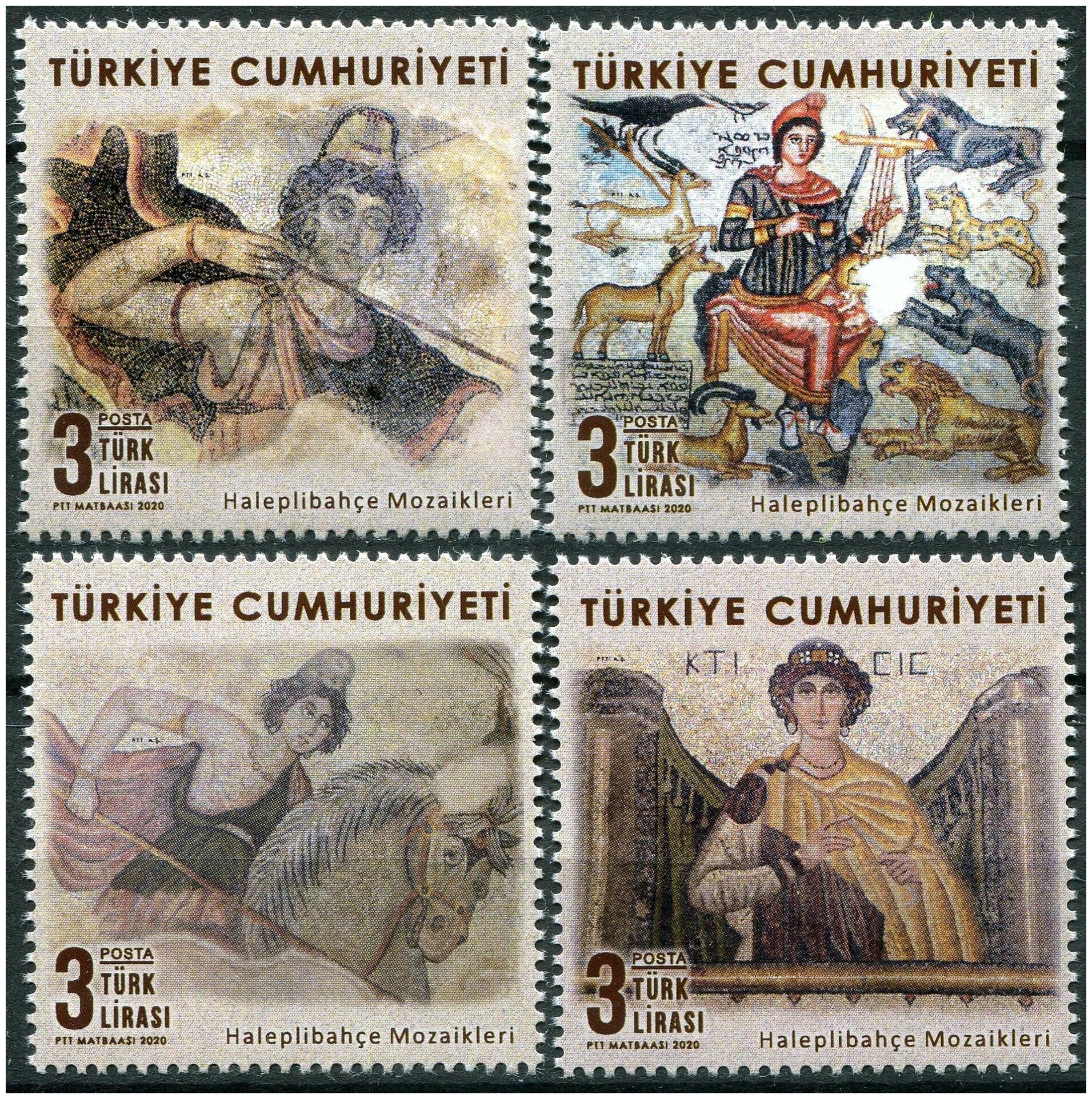 фото Турция 2020. Мозаики из музея Халеплибахче, Урфа (MNH OG) Серия из 4 марок
