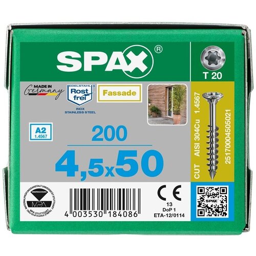 Spax для фасадов 4,5x50 мм 2517000450503 (250 шт/упак.) - нержавейка A2