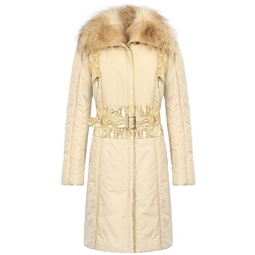 фото Пуховик florence, пояс/ремень, размер 44, бежевый