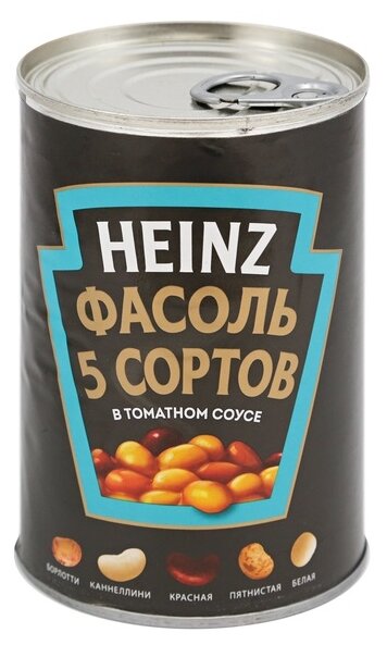 Фасоль Heinz 5 сортов в томатном соусе, жестяная банка 415 г