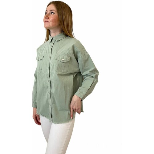 Рубашка джинсовая женская с бахромой (оливковый)