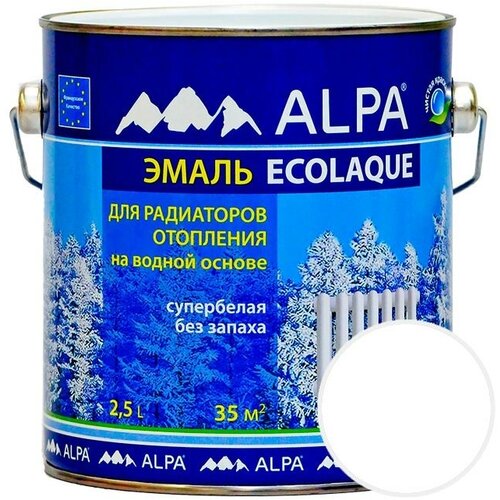 Экоэмаль ALPA Ecolaqueг для радиаторов Белый полуматовый 2,5 л эмаль акриловая для радиаторов отопления ореол термостойкая матовая 0 8 кг