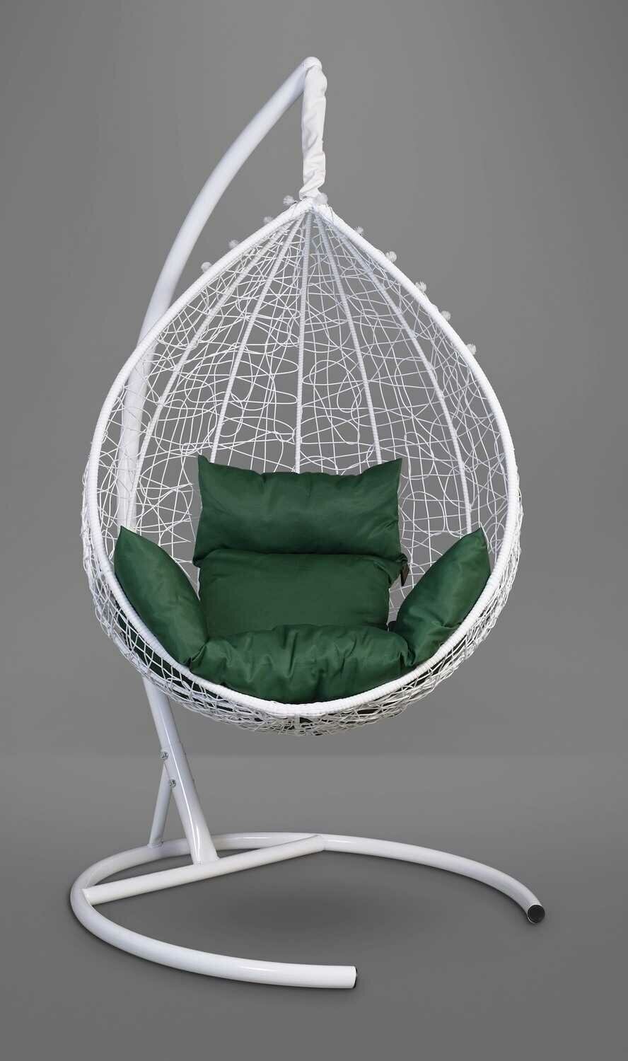 Подвесное кресло-кокон SEVILLA белый + каркас (зеленая подушка) - фотография № 3