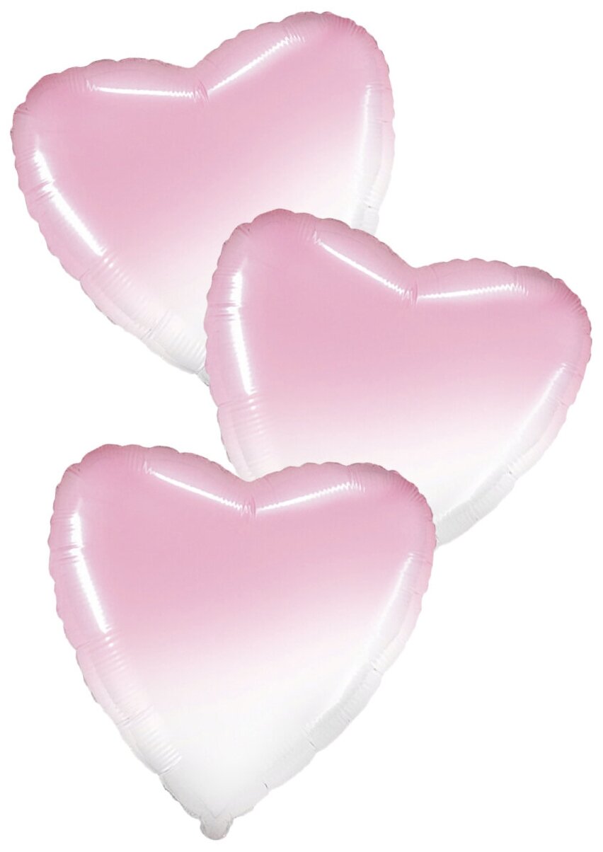 Воздушные шары фольгированные Flexmetal сердца Градиент, белый/розовый, 46 см, 3 шт.