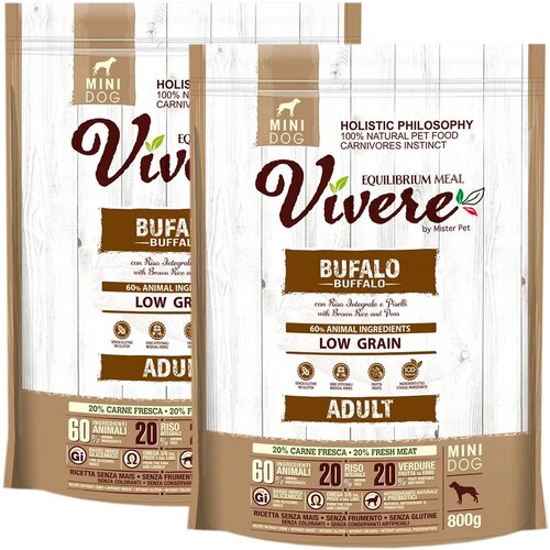 VIVERE LOW GRAIN ADULT MINI BUFFALO низкозерновой для взрослых собак маленьких пород с буйволом (0,8 + 0,8 кг)