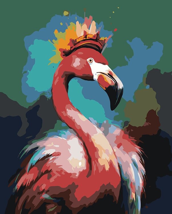 Картина по номерам ЖПН на холсте с подрамником "Фламинго с короной", Раскраска 40x50 см, Птицы