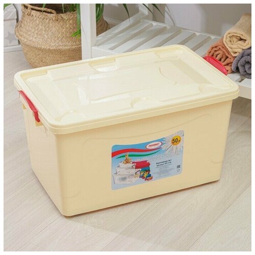 Контейнер для хранения с крышкой 50 л 59 39 32 см на колёсиках цвет слоновая кость 2524₽