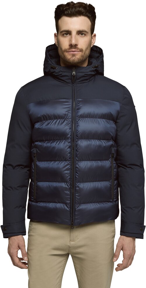 куртка GEOX, демисезон/зима, силуэт прямой, капюшон, карманы, манжеты, размер 48, синий