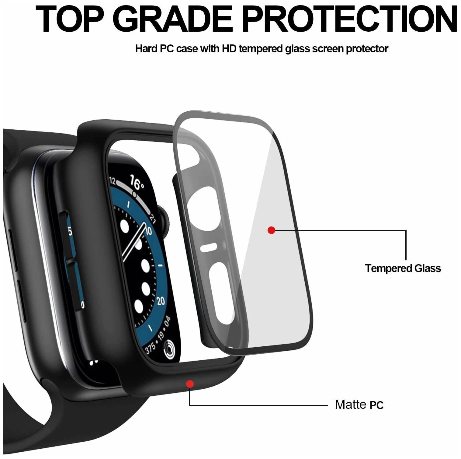 Защитный противоударный чехол+стекло для корпуса Apple Watch Series 7/8 (эпл вотч) 45 мм
