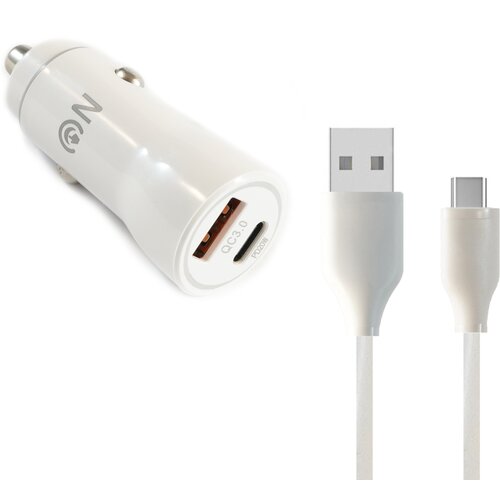 Автомобильная зарядка 1xUSB, Type-C FaisON A-24, Long, 3.0 A, QC3.0, PD3.0, кабель Type-C, белый