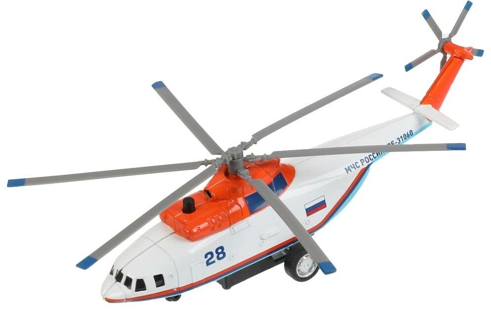 Модель Технопарк Вертолет Поисково-спасательный МЧС 20см металлический, инерционный, свет+звук